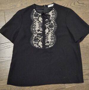 Sandro Black Top with Lace Accents